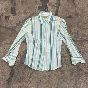 Y2K New York & Company Striped Button-Down Shirt Size S